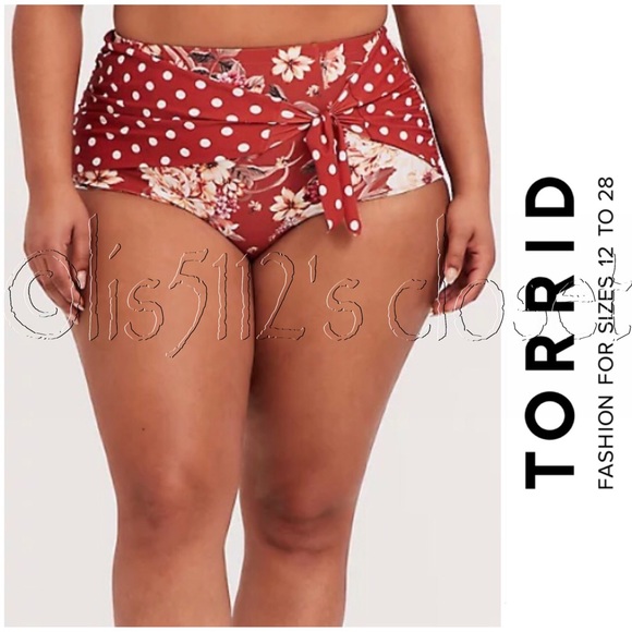 Torrid Dusty Red Floral Dot High Waist Bottoms 2X